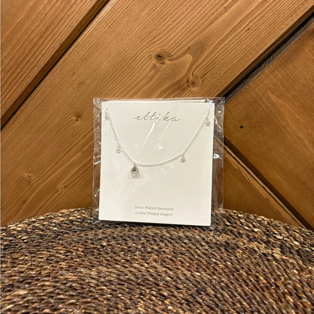 Ettika Silver Teardrop Dripping and Mini Crystal Station Necklace NEW - Picture 7 of 7